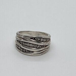 Silpada 925 Sterling Silver Organics Wavy Wide Band CZ Stone | Ring Sz 7 | R2035